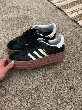 adidas Gazelle Platform Sneakers in Black, White & Gum